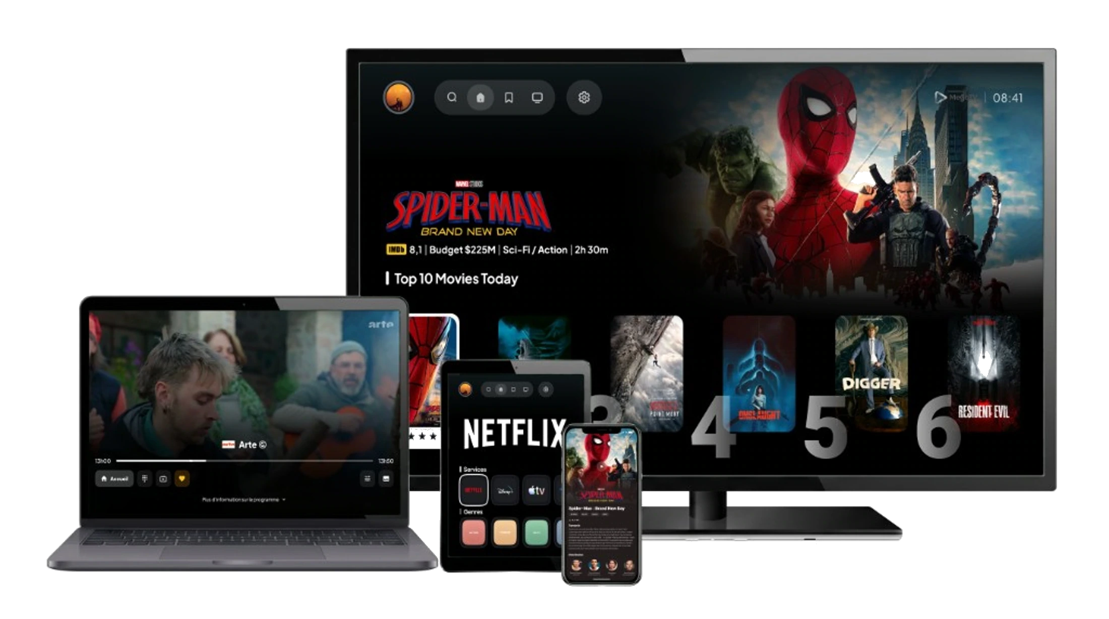 MegaTv sur ordinateur, TV, tablette et téléphone